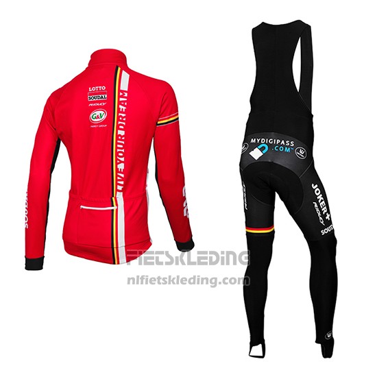 2015 Fietskleding Lotto Soudal Rood en Zwart Lange Mouwen en Koersbroek